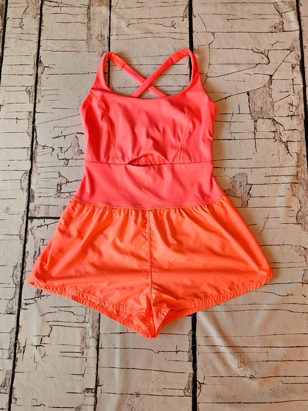 NWOT FP Movement Righteous Runsie Neon Coral Orange Romper Small